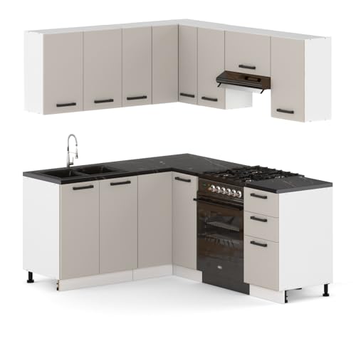 Küchenmöbel-Set Eckbank, Küchengarnitur mit Ober- und Unterschränken, Modularküche zum Selbstmontagen ohne Haushaltsgeräte, Stil Modern in Kaschmir von Ulwe Home