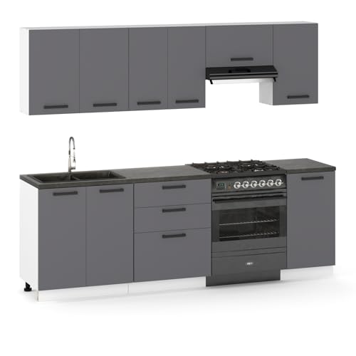 Küchenmöbelset 240 cm, Küchenbau mit Ober- und Unterschränken, Modularküche zum Selbstmontagen ohne Haushaltsgeräte, Stil Modern in Graphit Küchenmöbelset 240 cm, Küchenbau mit Ober- und Unterschränken, Modularküche zum Selbstmontagen ohne Haushaltsgeräte, Stil Modern in Graphit von Ulwe Home