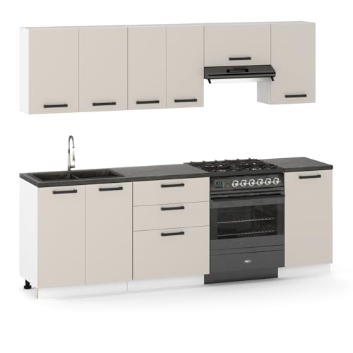 Küchenmöbelset 240 cm, Küchenbau mit Ober- und Unterschränken, Modularküche zum Selbstmontagen ohne Haushaltsgeräte, Stil Modern in Kaschmir von Ulwe Home