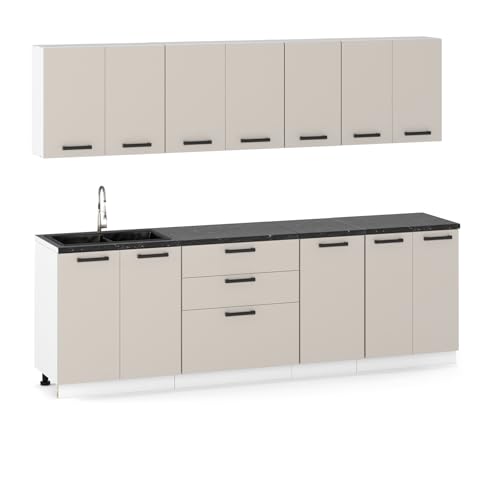 Küchenmöbelset 260 cm, Küchenbau mit Ober- und Unterschränken, Modularküche zum Selbstmontagen ohne Haushaltsgeräte, Stil Modern in Kaschmir von Ulwe Home