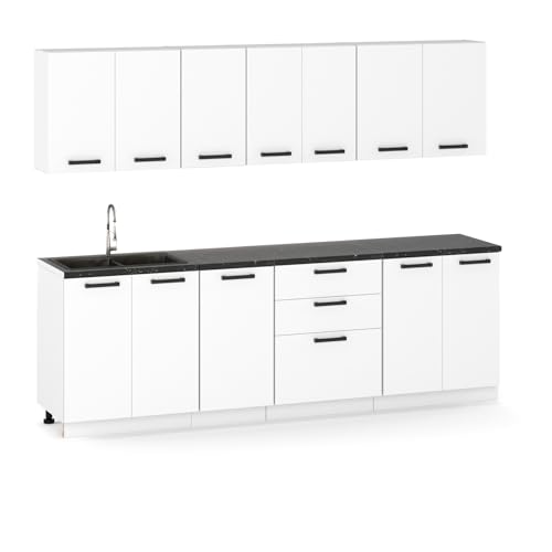 Küchenmöbelset 260 cm, Küchenbau mit Ober- und Unterschränken, Modularküche zum Selbstmontagen ohne Haushaltsgeräte, Stil Modern in Weiß matt von Ulwe Home