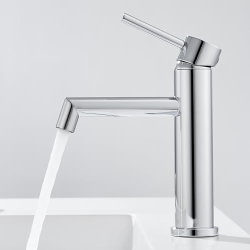 Ulytid Wasserhahn Bad Waschtischarmatur Chrom, Waschbecken Armatur Mischbatterie, Badarmatur mit Kalt/Warmwasser, Modern Edelstahl Einhebelmischer für Badezimmer Gäste WC, Auslauf Höhe 111 mm von Ulytid