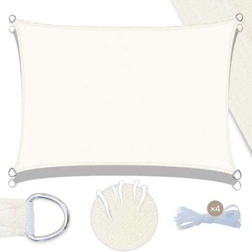 UMI Sonnensegel 2x3m Rechteckig HDPE Winddurchlässig 95% UV Schutz mit Seilen für Garten Balkon Terrasse Camping-Creme von Amazon Brand - Umi
