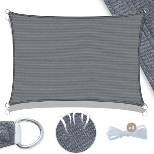 UMI Sonnensegel 3x4m Rechteckig HDPE Winddurchlässig 95% UV Schutz mit Seilen für Garten Balkon Terrasse Camping-Anthrazit von Amazon Brand - Umi