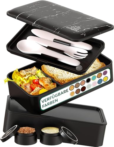 Umami All-in-1 1,2L Bento Lunchbox Erwachsene mit Besteck, 2 Saucenbehältern als Brotdosen Salat, Snack Bento Box, Auslaufsicher Brotdose Erwachsene, Inkl. Zubehör Brotdose mit Fächern für Meal Prep von Umami