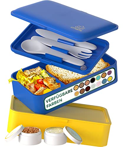 Umami Alles-in-Einem 1200ml Bento Box für Erwachsene/Kinder, 1 Soßentöpfe & 4 Bestecke, Lunch Box für Männer/Frauen, 2 Meal Prep Containers, Mikrowelle, Spülmaschine, Gefrierschrank sicher, BPA frei von Umami
