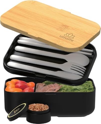 Umami All-in-1 1L Bento Lunchbox Erwachsene mit Besteck, Saucenbehältern als Brotdosen Salat, Snack, Bento box, Auslaufsicher Brotdose Erwachsene, Inkl. Zubehör Brotdose mit Fächern für Meal Prep von Umami