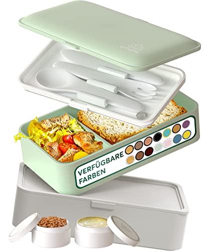 Umami All-in-1 1,2L Bento Lunchbox Erwachsene mit Besteck, 2 Saucenbehältern als Brotdosen Salat, Snack Bento Box, Auslaufsicher Brotdose Erwachsene, Inkl. Zubehör Brotdose mit Fächern für Meal Prep von Umami