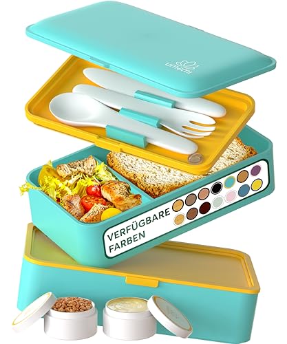 Umami All-in-1 1,2L Bento Lunchbox Erwachsene mit Besteck, 2 Saucenbehältern als Brotdosen Salat, Snack Bento Box, Auslaufsicher Brotdose Erwachsene, Inkl. Zubehör Brotdose mit Fächern für Meal Prep von Umami