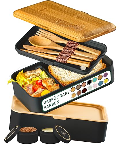 Umami All-in-1 1,2L Bento Lunchbox mit Besteck, 2 Saucenbehältern als Brotdosen Salat, Snack Bento Box, Auslaufsicher Brotdose Erwachsene, Inkl. Zubehör Brotdose mit Fächern für Meal Prep von Umami