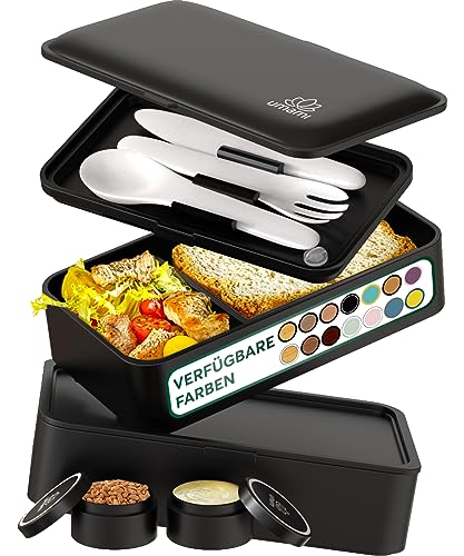 Umami Alles-in-Einem 1200ml Bento Box für Erwachsene/Kinder, 1 Soßentöpfe & 4 Bestecke, Lunch Box für Männer/Frauen, 2 Meal Prep Containers, Mikrowelle, Spülmaschine, Gefrierschrank sicher, BPA frei von Umami