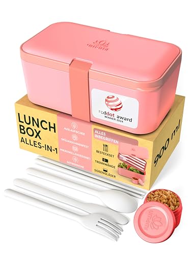 Umami Lunchbox Erwachsene, Verschachtelbar Auslaufsichere Bento Box mit 4 Bestecke & Fächern, Brotdose Erwachsene, Salatbehälter To-Go, Lunch Box für Picknick/Büro, Korallenrosa, 900 ml Umami Lunchbox Erwachsene, Verschachtelbar Auslaufsichere Bento Box mit 4 Bestecke & Fächern, Brotdose Erwachsene, Salatbehälter To-Go, Lunch Box für Picknick/Büro, Korallenrosa, 900 ml von Umami
