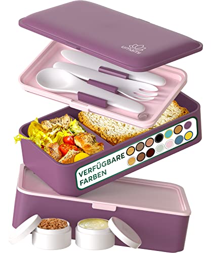 Umami All-in-1 1,2L Bento Lunchbox Erwachsene mit Besteck, 2 Saucenbehältern als Brotdosen Salat, Snack Bento Box, Auslaufsicher Brotdose Erwachsene, Inkl. Zubehör Brotdose mit Fächern für Meal Prep von Umami