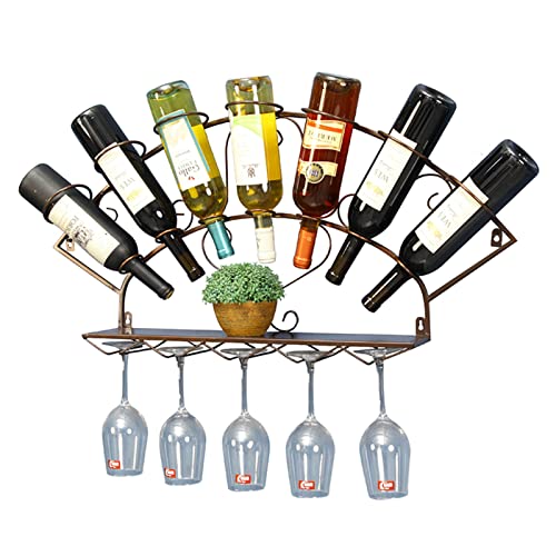 Umaxa Wandmontiertes Weinregal mit Kelchhalter aus Glas, schwebende Regale für Bar und Küche, Weinflaschenregal aus Metall, Weinregal für Stielgläser, Kelchhalter, Wandregal von Umaxa