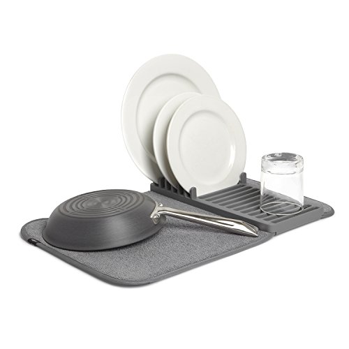 Umbra Udry Mini Geschirr Abtropfgestell und Mikrofaser Abtropfmatte – Faltbar, Platzsparend und Leicht Verstaubar, 50 x 33 cm, Dunkelgrau, Anthrazit von Umbra