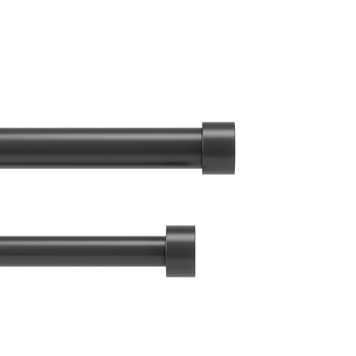 Umbra Cappa Doppel-Gardinenstange, Ausziehbare Teleskop-Vorhangstange, Set beinhaltet 2 Gardinenstangen, Wandhalter, Befestigungsmaterial und Endstücke, 36 - 66-Inch, 91-168 cm, D25mm, Schwarz von Umbra