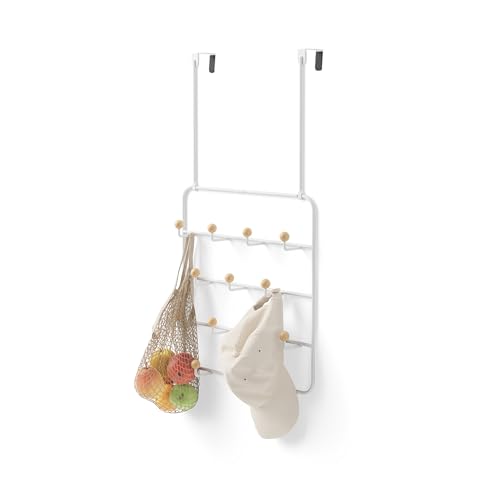 Umbra Estique Multifunktionale Türgarderobe mit 14 Haken, Türhaken ohne Bohren, Multiorganizer über der Tür hängend, Wandgarderobe, Weiss von Umbra