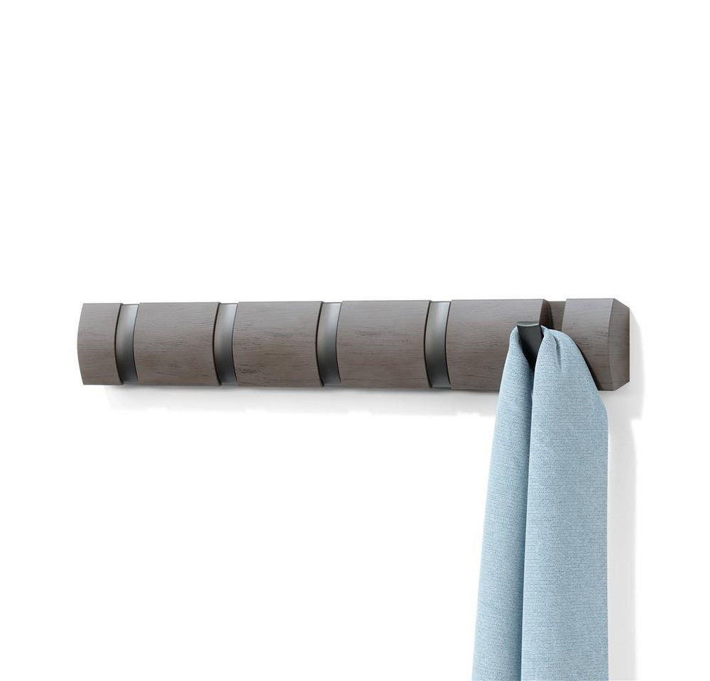 Umbra Garderobenhaken Flip (kein Set, 1 St., 5 Bewegliche Haken), Grau/Zinnfarben Platzsparende Garderobenleiste von Umbra