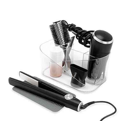 Umbra Glam Organizer für Haarstyling-Produkte, Aufbewahrung für Fön, Glätteeisen und Lockenstab mit herausnehmbarer Silikonmatte, Transparent/Anthrazit, Einheitsgrösse von Umbra