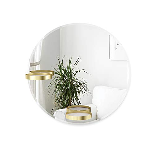 Umbra Perch Wandspiegel, Runder, Rahmenloser Spiegel mit Ablage, 61 cm Durchmesser, Messing, Regular von Umbra