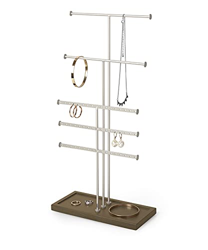 Umbra Trigem Hanging Organizer – 5 Tier Table Top Necklace Holder, Box Display Base Jewelry Tray, Barnwood/Nickel von Umbra