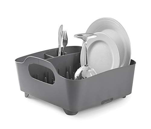 Umbra Tub Geschirr Abtropfgestell – Abtropfkorb mit integriertem Tropfwasserabfluß für Ihre Spüle oder Arbeitsfläche in Ihrer Küche Zuhause, im Büro oder Wohnwagen, Kunststoff / Anthrazitgrau von Umbra