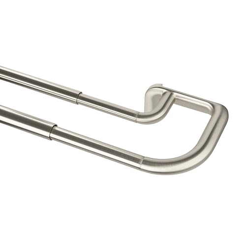 Umbra Twilight Doppelte Gardinenstange – Ausziehbare Vorhangstange mit Abgerundeten Enden für ideale Raumabdunkelung, 71 - 122 cm, Nickel von Umbra