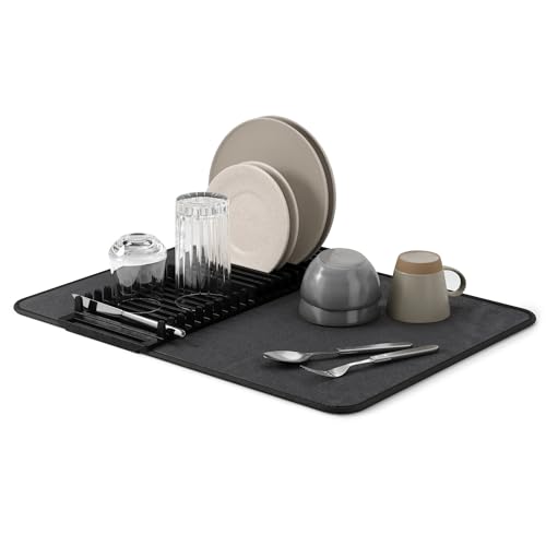 Umbra Udry Geschirr Abtropfgestell und Mikrofaser Abtropfmatte – Faltbar, Platzsparend und Leicht Verstaubar, 60 x 45 cm, Schwarz, Einheitsgrösse von Umbra
