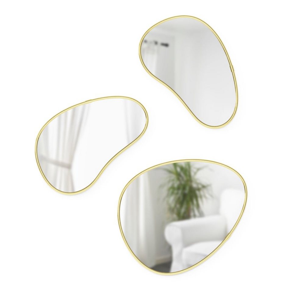 Umbra Wandspiegel Hubba Pebble (3er Set), Spiegel mit Goldrahmen in organischer Form von Umbra