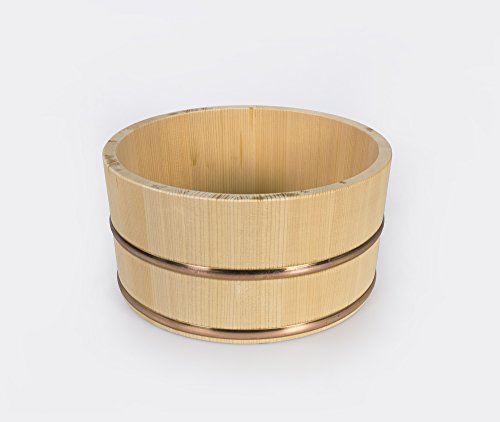 Umezawa Japanischer Bad Bucket - Onsen Stil Dusche Caddy, Hergestellt Mit Wasserfestem Hinoki Zypressenholz, Braun Mit Kupfer von Umezawa