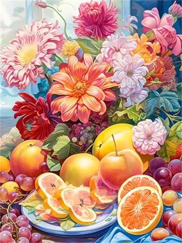 Umfarvt Diamond Painting Blumen Früchte Set für Erwachsene DIY Round Strass 30x40cm,5D diamond painting bilder Diamant Kunst Malerei Stickerei Kreuzstich Set,Wohnzimmer Wanddeko von Umfarvt