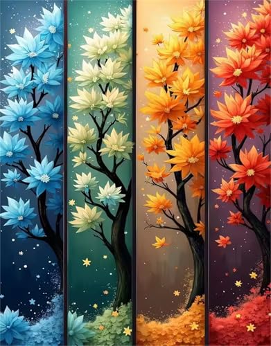 Umfarvt Saisonaler Baum Diamond Painting Erwachsene set DIY Round Vollbohrer 60x80cm,5D Diamant Painting Bilder für Erwachsene,Strass Stickerei Leinwand painting set,Wanddeko Geschenk von Umfarvt