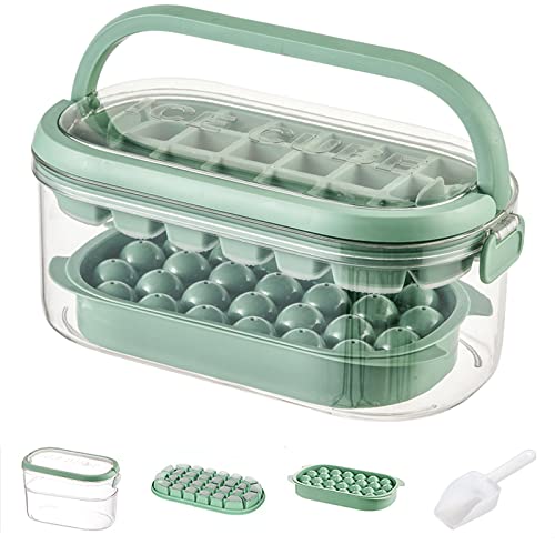 Umiblu Eiswürfelform, Eiswürfelbehälter mit Deckel und Behälter, Eiswürfelbox-Set mit 54 Stück Eiswürfel und eine Eisschaufel(Salbeigrün) von Umiblu