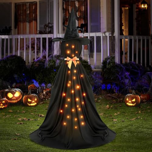 2 Stück Halloween Deko Outdoor,Halloween Geister Mit LED Lichtern,Gruselige Geister-Dekoration mit Lichterketten mit Fernbedienung (1 Stück Schwarzer Geistergazehut(Akku-Typ)-Ohne Fernbedienung) von Umikk