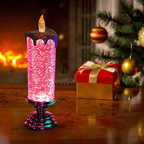 2PC Kerzenhalter Stumpenkerzen Weihnachten, Flammenlose Flackernde LED Kerzen, LED-Glitzer-Weihnachtskerzen, USB wiederaufladbar, 7 Farbwechsel Flammenlose Kerzen,für Weihnachten,Party,Heimdekoration von Umikk