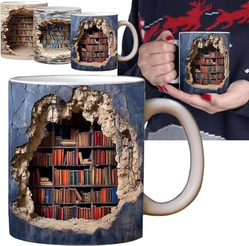 3D-Bücherregal-Tasse, Kreative 3D-Tasse, Bücherbecher mit 3D-Effekt, Keramik Kaffeetasse Book Lovers Geschenke, Langlebige Milchbecher Teetassen Home Deko Weihnachtsgeschenke von Umikk