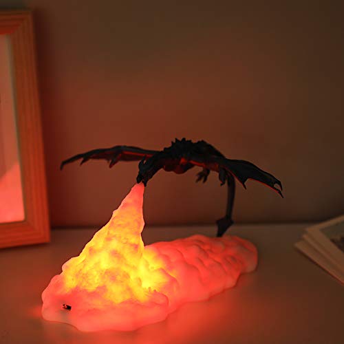 Dinosaurier Nachtlicht Geschenke, Feueratmender Dinosaurier-Nachtlicht, 3D LED Realistisches Drachen-Nachtlicht USB Aufladbar, 3D Drachen LED Lampe abnehmbar, für Schlafzimmer, Kinderzimmer, Geschenk von Umikk
