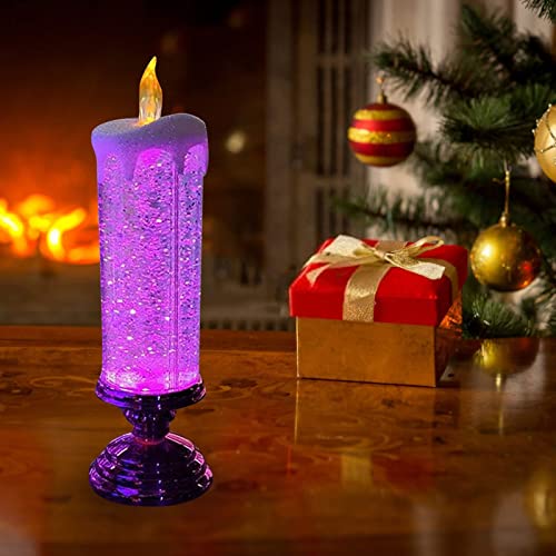 Kerzenhalter Stumpenkerzen Weihnachten, Flammenlose Flackernde LED Kerzen, LED-Glitzer-Weihnachtskerzen, USB wiederaufladbar, 7 Farbwechsel Flammenlose Kerzen,für Weihnachten, Party, Heimdekoration von Umikk