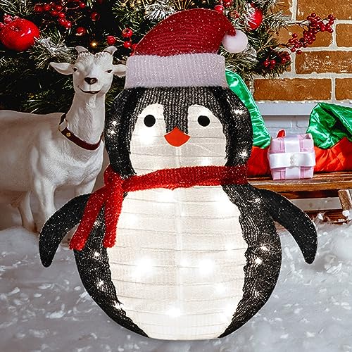 Umikk LED Weihnachts Pinguin Weihnachtsdeko,60x40cm Licht Weihnachtsdeko Weihnachtsmann Schneemann Pinguin Figur mit 40 LEDs Lichterkette Weihnachten,für Innen und Außen Winterdekoration von Umikk