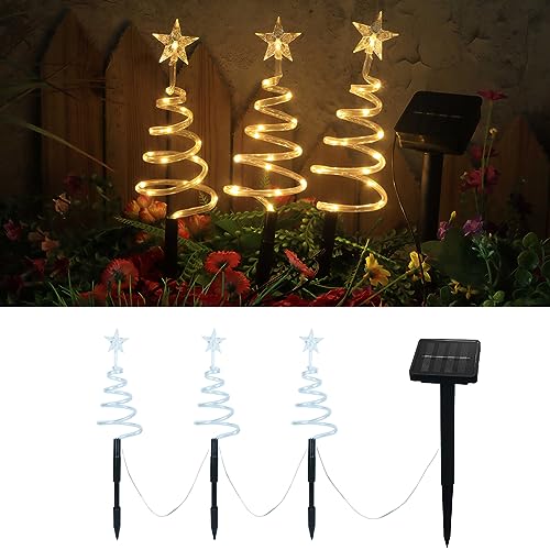 Umikk 3/6 Stück Weihnachtsdeko Aussen, Solar Weihnachtsdeko Aussen Spiralförmiges Weihnachtsbaum Sternlicht, Wasserdicht, Garten Lichterkette für Terrasse Rasen Party Weihnachten von Umikk