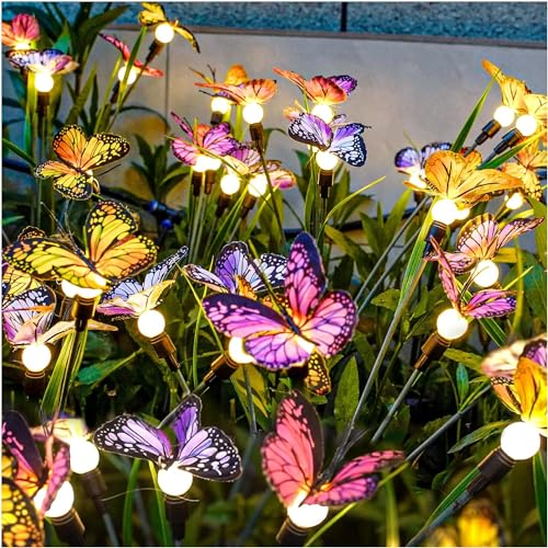 Umikk 4 Stück Solarbetriebene Schmetterling Glühwürmchen Leuchte, 10 LED Schmetterling Glühwürmchen Solargartenlichter, IP65 Wasserdicht für Hof, Terrasse, Gehweg-Dekoration von Umikk