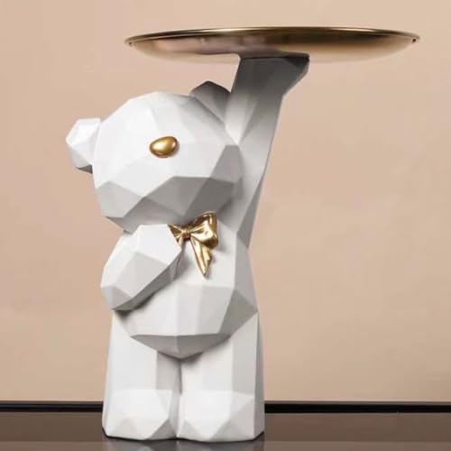 Umikk Bär Schreibtisch Aufbewahrungstablett aus Kunstharz, Bären Deko Harz Tier Skulptur Deko, Bär Statue mit tablett lagerung, Tier Handwerk Harz skulptur, Geschenk für Wohnzimmer（Weiß） von Umikk