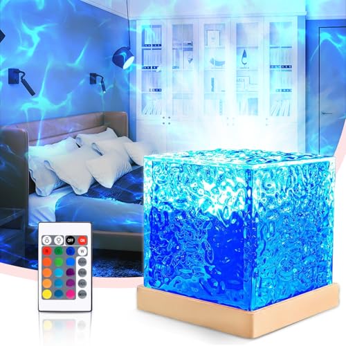 Umikk Celestial Water Lamp, Rotierender Wasserwellen-Lampenprojektor, 16 Farbe Dynamisch Rotierendes Wasserwellen-Nachtlicht,3D-LED-Lichtprojektor,LED Tischlampe aus Kristall von Umikk