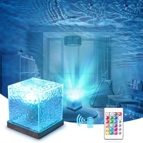 Umikk Celestial Water Lamp, Rotierender Wasserwellen-Lampenprojektor, 16 Farbe Dynamisch Rotierendes Wasserwellen-Nachtlicht,3D-LED-Lichtprojektor,LED Tischlampe aus Kristall von Umikk