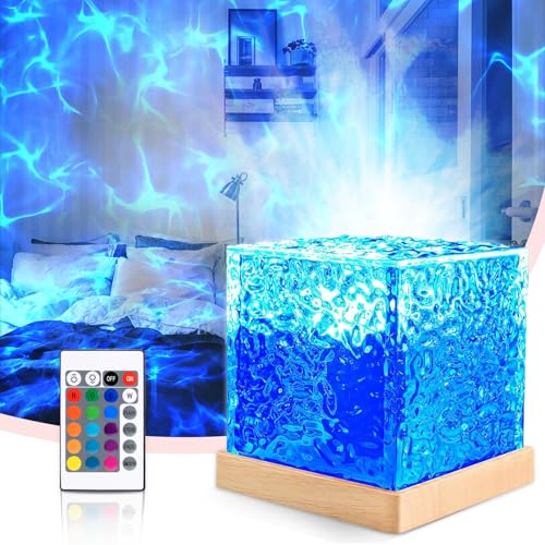 Umikk Celestial Water Lamp, Rotierender Wasserwellen-Lampenprojektor, 16 Farbe Dynamisch Rotierendes Wasserwellen-Nachtlicht,3D-LED-Lichtprojektor,LED Tischlampe aus Kristall von Umikk