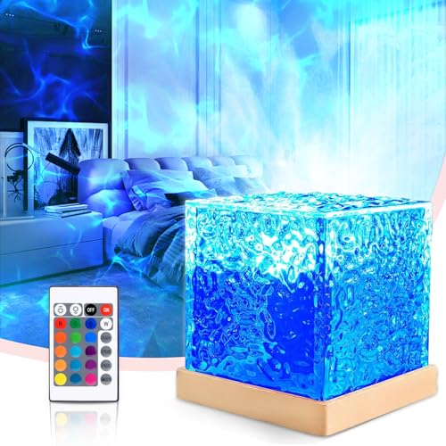 Umikk Celestial Water Lamp, Rotierender Wasserwellen-Lampenprojektor, 16 Farbe Dynamisch Rotierendes Wasserwellen-Nachtlicht,3D-LED-Lichtprojektor,LED Tischlampe aus Kristall von Umikk