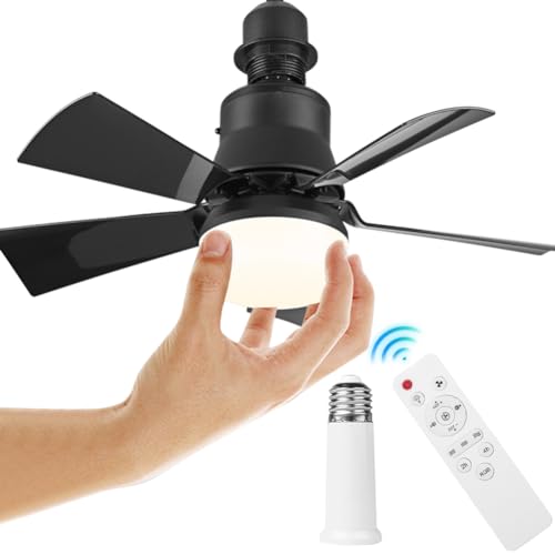 Umikk Deckenventilator mit Beleuchtung, 40W E27 Dimmbar LED Lampe mit Ventilator und Verlängerungsrohr, Mit Timing-Funktion (40W schwarz + große Fernbedienung + Verlängerungsrohr) von Umikk