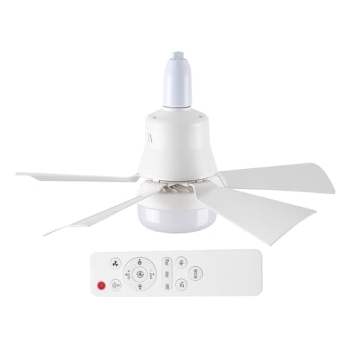 Umikk Deckenventilator mit Beleuchtung, 40W E27 Dimmbar LED Lampe mit Ventilator und Verlängerungsrohr, Mit Timing-Funktion (40W weiß + große Fernbedienung) von Umikk