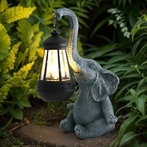 Umikk Elefanten Deko mit Solar Laterne Gartenfiguren, 25,5 cm Elefantenstatue mit Solar Light, Elefant Tier Statue Deko für Garten, Wetterfest, für Frauen, Mutter, Ehefrau von Umikk