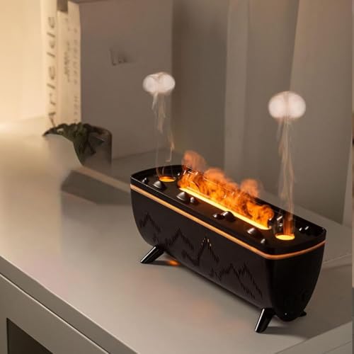 Umikk Flammen Quallen Aroma Diffuser, 320mL Luftbefeuchter Schlafzimmer, Luft-Aroma-Diffusor-Luftbefeuchter Und Simulierter Flamme/Sprühfunktion in Quallenform für Duftöle (Schwarz) von Umikk
